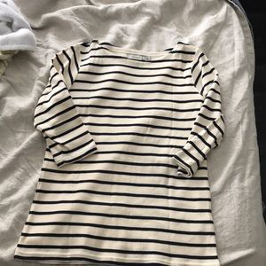 LL Bean Navy Striped Boatneck 3/4 Sleeve Top